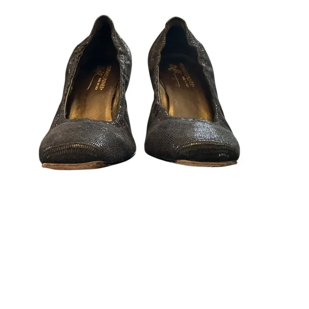 Donald J Pliner Seana Metallic Embossed Leather Kitten Heel Pumps Size 8 M